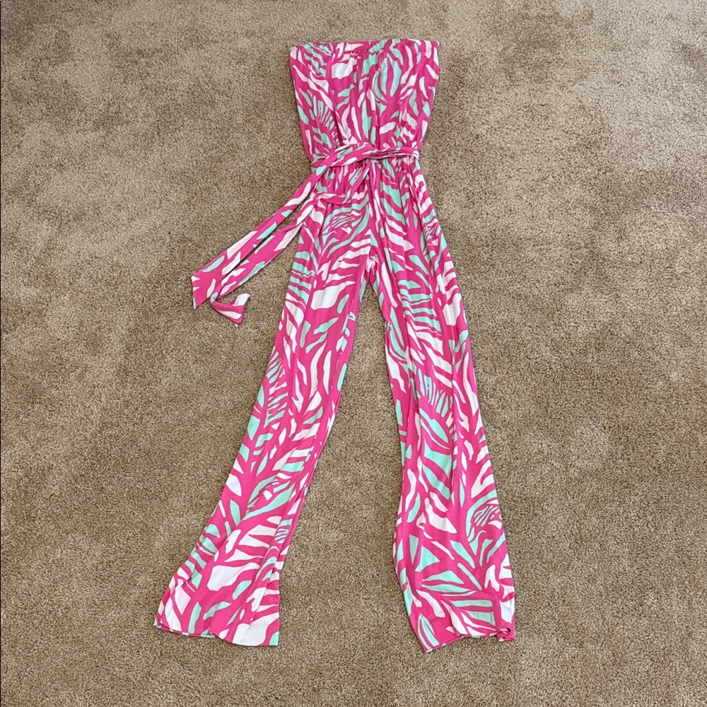 Lilly Pulitzer Pink and White Leaf Jumpsuit